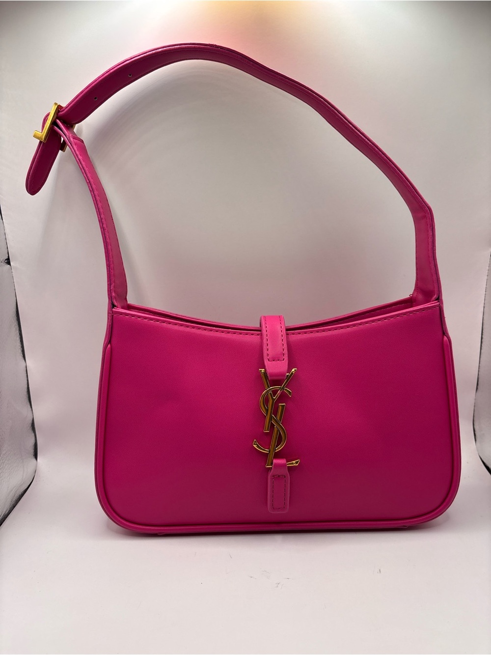 Saint Laurent Hot Pink Shoulder Bag with Gold YSL Accent